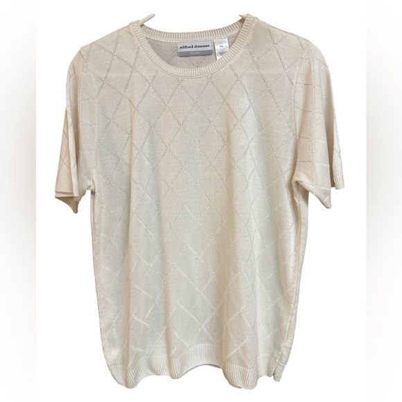Alfred Dunner Petite Cream Shortsleeved Geometric Diamond Popover Acrylic TopPXL - Picture 1 of 5